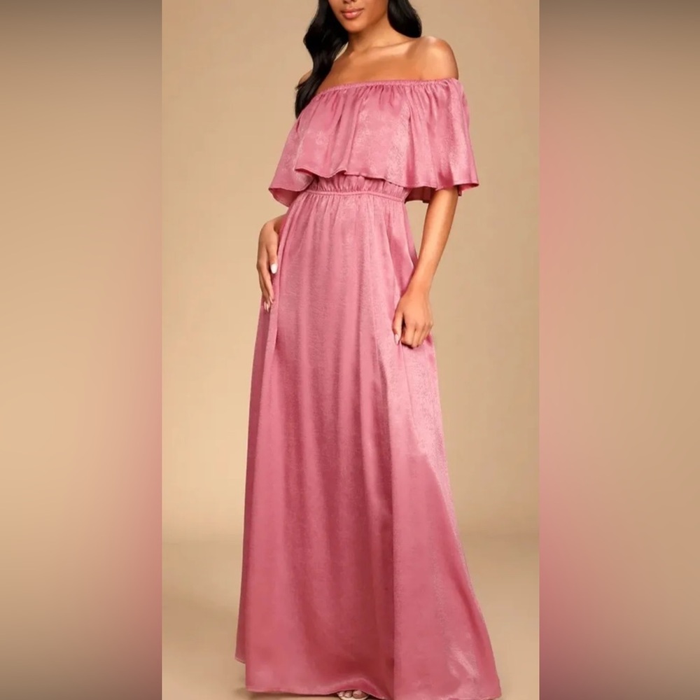NWT! Lulus Satin Off-the-Shoulder Maxi Dress sz XL